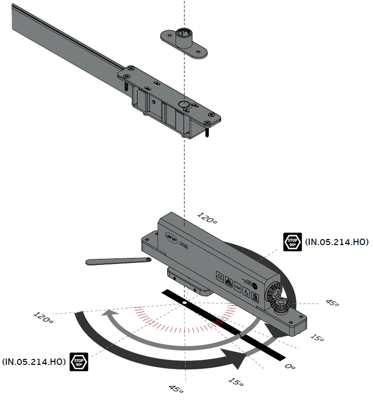 Zawias hydrauliczny do drzwi typu pivot IN.05.214.HO